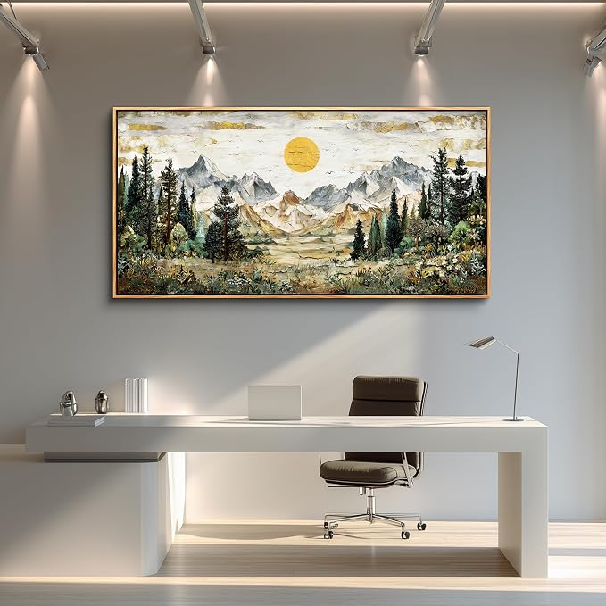 XIGUANGART Large Canvas Wall Art,Wall Decor for Living Room,Forest Wall Art Framed,Mountain Pictures,Nature Paintings Artwork,Rustic Farmhouse Landscape Art Prints for Bedroom Office Decoration 30x60