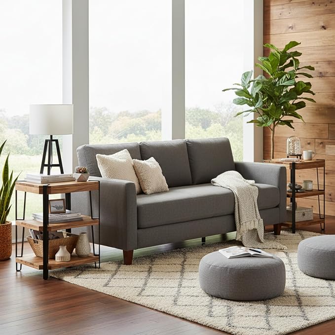 Ryegate Live Edge Modern End Tables Set of 2-3-Tier Acacia Wood Nightstands with Storage Shelves and Metal Legs - 17" Narrow Side Table Set for Living Room or Bedroom by Alaterre Furniture (Natural)