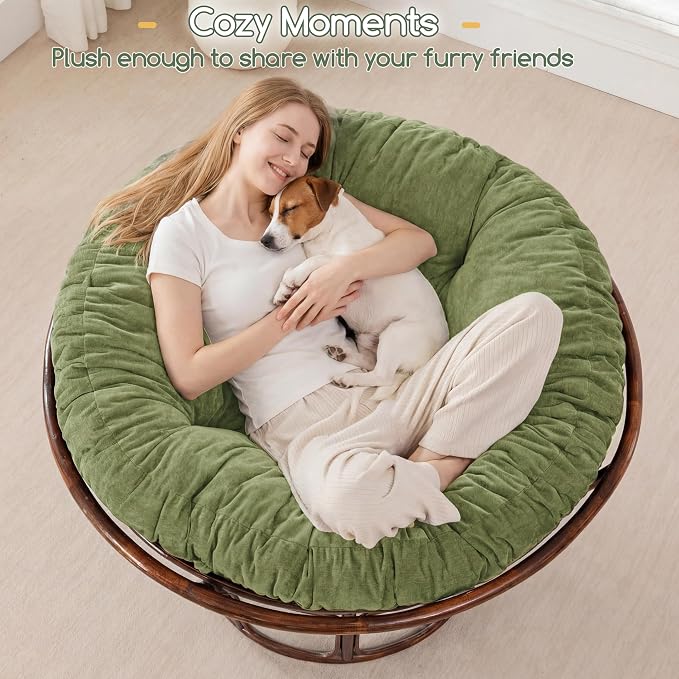 HIGOGOGO Papasan Chair Cushion with Chenille Cover (Without Chair), Soft Supportive Cushion, Green, 48 x 48 Inch