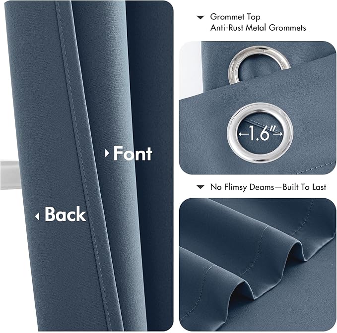 MIULEE Stone Blue Blackout Curtains for Bedroom Living Room 63 Inches Long 2 Panels, Thermal Insulated Room Darkening Drapes Solid Grommet Noise Reduction Light Blocking Window Treatments 50x63 Inch