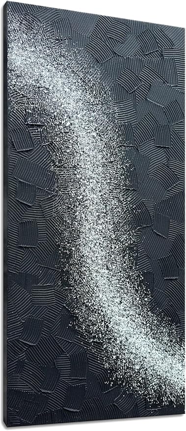 zoinart Handmade Large Glittery Crystal Canvas Wall Art, 24x48 Inches Black Abstract Modern Oil Paintings, Textured Contemporary Wall Art Ready to Hang