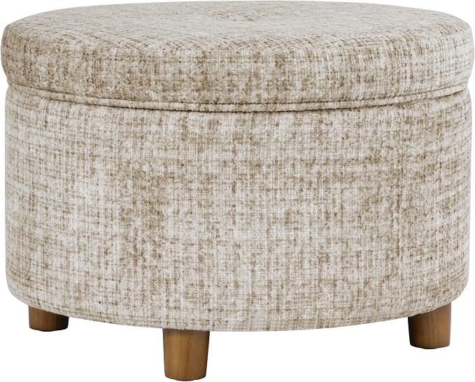 HomePop 24" Large Round Storage Ottoman - Cream Textural Woven