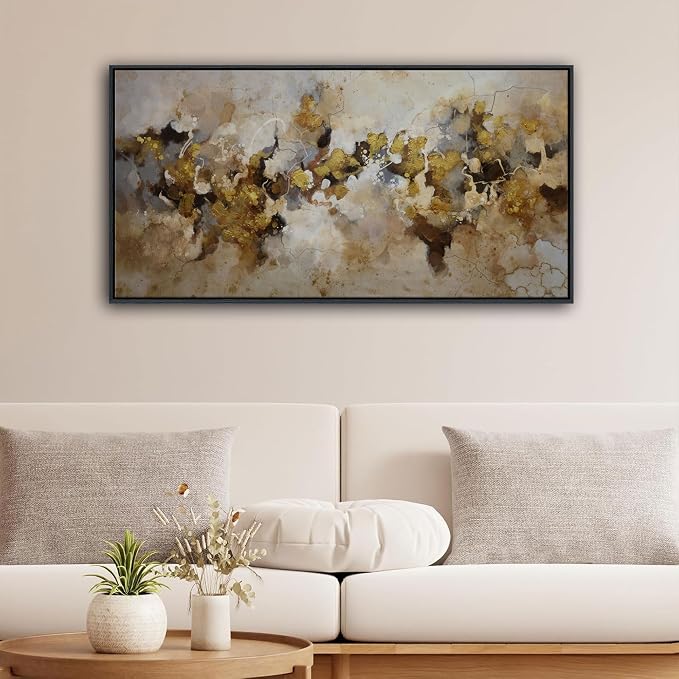 YDSUNE Brown and Yellow Abstract Wall Art - Framed Minimalist Canvas Painting Texture Modern Wall Decor Picture for Living Room Bedroom Walls Arwork Decoration Size 20×40IN