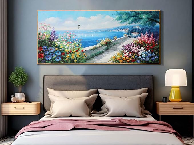 Arjun Blue Coastal Canvas Framed Wall Art Textured Extra Large 71"L x 32"W | Wall Decor Ocean Landscape for Living Room Bedroom Painting Prints with Hand Painted Seascape Picture Artwork Home Office