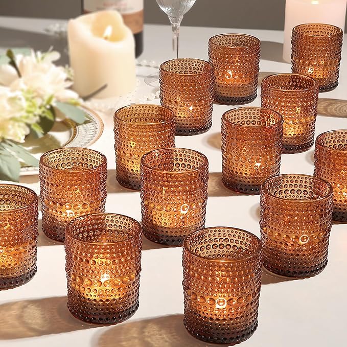 36pcs Amber Votive Candle Holders, 2x2.5in Vintage Glass Small Tea Light Candles Holders for Home Decor, Tealight Candle Holder Decor for Wedding Centerpieces Baby Shower