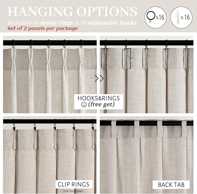 Pleated Extra Long Light Filtering 132 Inch High Curtains for Sliding Glass Door, Greyish Brown Memory Trained Linen Semi Sheer Floor to Ceiling Window Drapes 11 FT Length Luxury Curtain 2 Panel Set