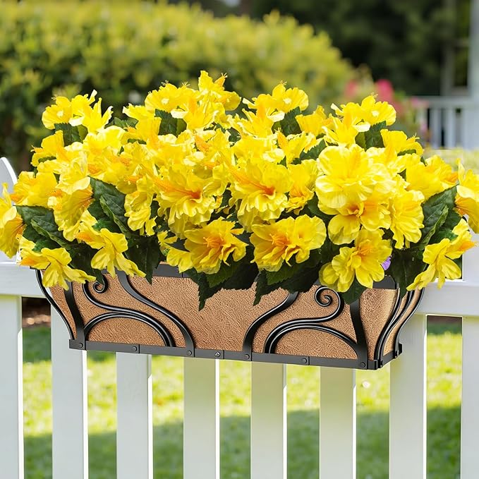 Grunyia Artificial Hibiscus Flowers 5 Bundles, UV Resistant Fake Tropical Flowers Realistic Silk Blooms for Outdoor Planter Garden Patio Porch Window Box Home Decor (Yellow)