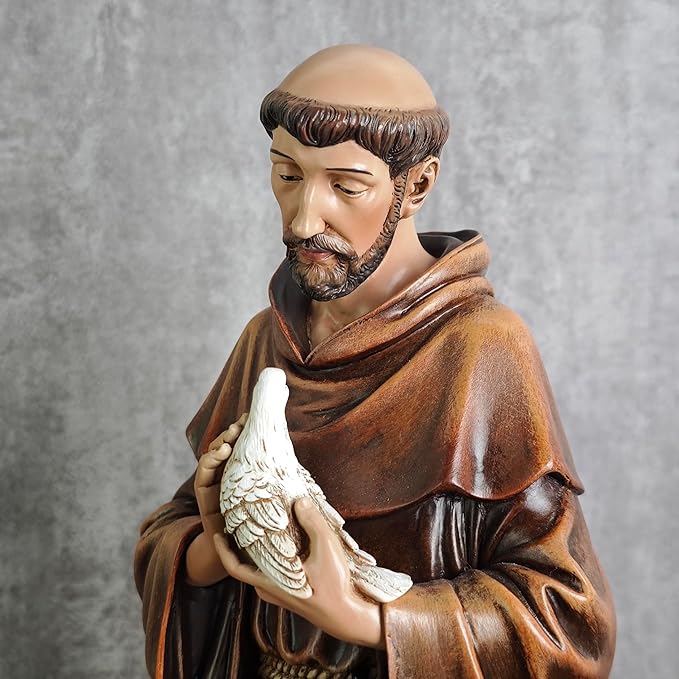BC Catholic Saint Francis of Assisi Statue, 14.5" H St Francis Patron Saint of Animals, Garden Figure, Religious Gift, Inspirational Home décor, Renaissance Sculpture Handmade by Buildclassic