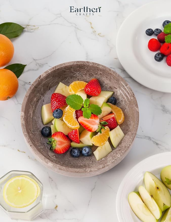 Marble Decorative Bowl 8" Inches Oceanic Handmade Large Fruits Holder for Kitchen Counter Serving, Modern key Bowl, Fruit Dish & Fruit Storage