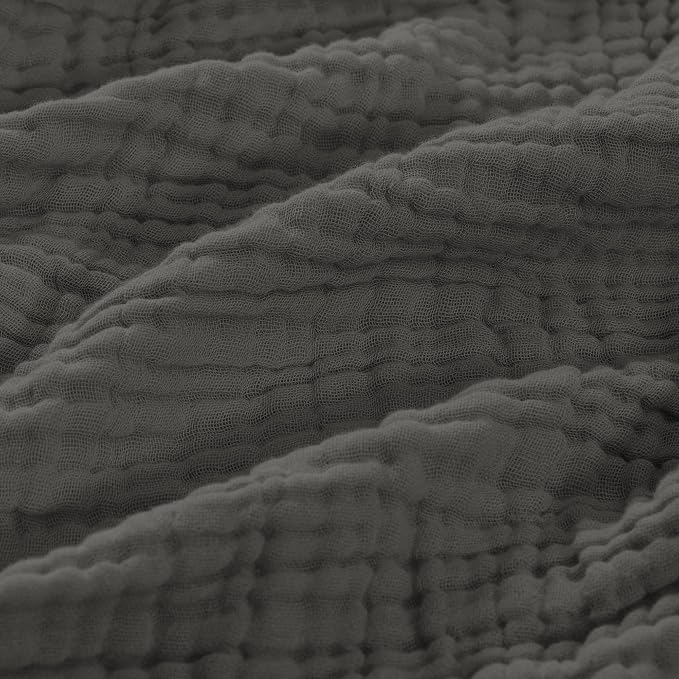 Carriediosa 100% Cotton Muslin Throw Blanket 50" X 70" Throw XL Size，4-Layers Summer Gauze Throws for Bed Couch，Soft Lightweight Breathable Linen Blankets Bedspread for Adults All Season，Dark Gery