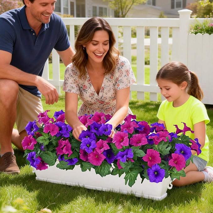 MARTINE MALL Artificial Flowers for Outdoors, 8 Bundles Realistic Fake Outdoor Flowers, UV Resistant Silk Petunia Flower for Outside Look Real Faux Flower Plant for Outdoor Porch Decor, Purple+Fuchsia