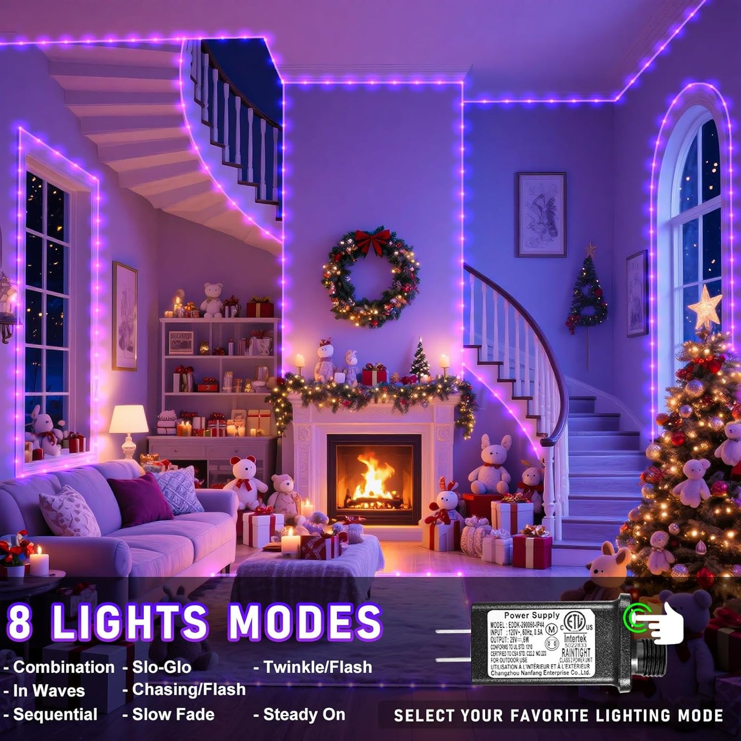 Purple Halloween Lights, 66FT 200 LED Rope Lights for Outside Waterproof with 8 Modes, Connectable Tube String Lights for Indoor, Garden, Backyard, Patio, Deck, Pool, Tree Decorations