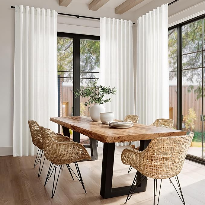 Nanspring Beige White Linen Curtains for Living Room 95 Inches Long Back Tab and Rod Pocket Light Filtering Semi Sheer Curtain Rustic Farmhouse Decor Luxury Drapes for Bedroom Office 52x95, 2 Panels