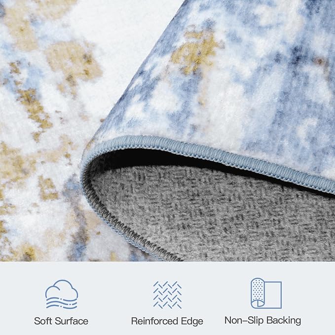 Lofus 8x10 Area Rug for Living Room, Abstract Large Rugs with Non-Slip Backing, Neutral Modern Washable Carpet for Bedroom Dining Room Home Office Nursery Indoor,Light Blue/Brown