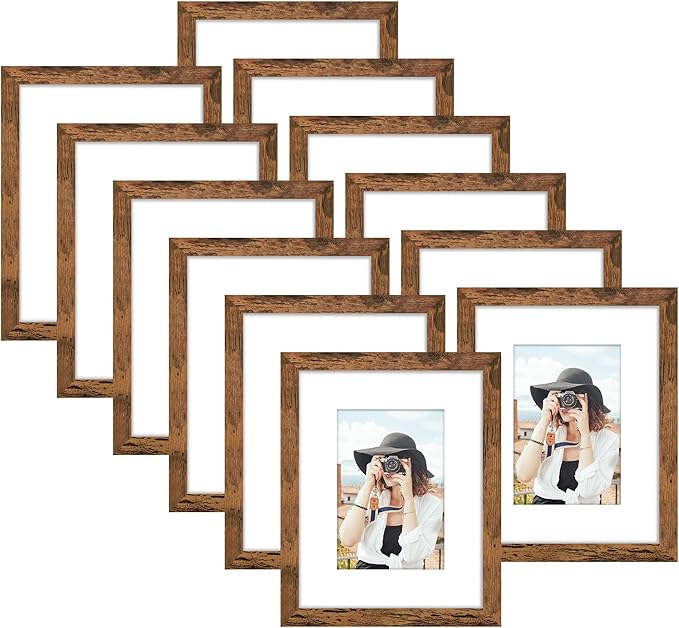Picrit 11x14 Picture Frame Set of 12, Display 8x10 with Mat or 11x14 without Mat, Photo Frames for Wall Mounting or Table Top Display, Brown
