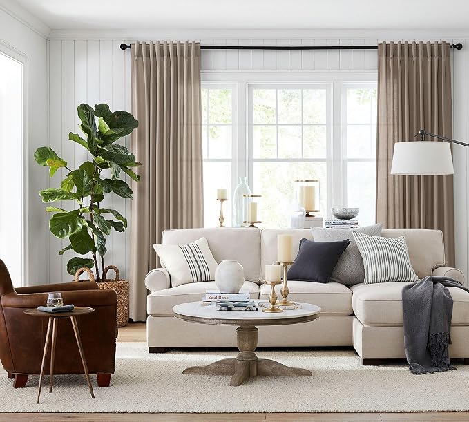 Jowels Dark Taupe Linen Curtains 90 Inch Long 2 Panels for Living Room | Light Filtering Semi Sheer Curtain, Back Tab Pocket Pleated Look, Boho Farmhouse Textured Privacy Drapes for Bedroom Window