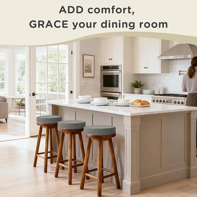 AddGrace 2.5" Thick Non Slip Round Chair Pad 1 Pack, 16", Light Grey | Machine-Washable Cover, Non-Slip, for Kitchen, Dining Room, Office, Floor, Bistro Cafe, for 16" Ottoman, 16" Round Stool