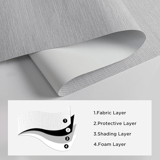 Joydeco 100% Blackout Roller Shades (Pro), Free-Stop Cordless Blinds for Windows, UV Protection, Natural Woven Blinds for Home and Office, Light-Proof Aluminum Cover (Light Grey, 53" W x 75" H)