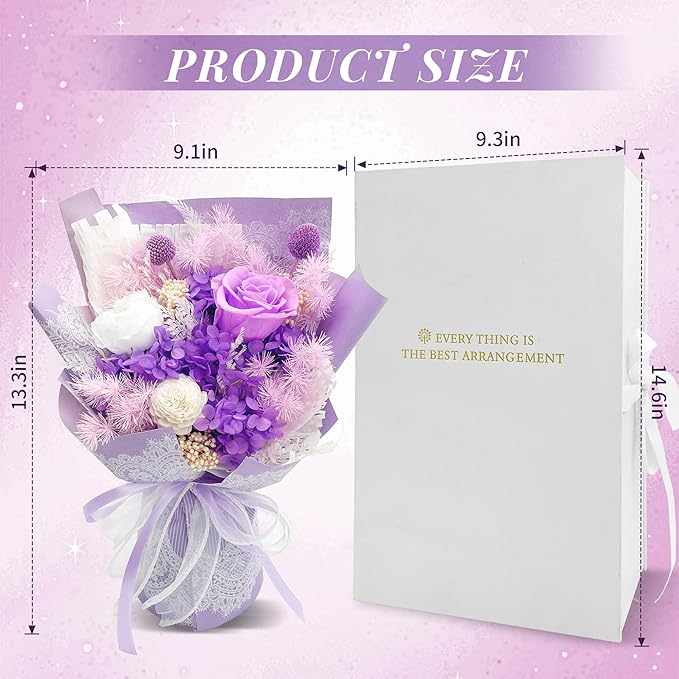 VTJMB Flowers for Delivery Prime, Preserved Flower Bouquet with Box, Birthday Dried Flowers Gift for Women, Mothers Day Gifts for Mom, Wife, Grandma, Friends