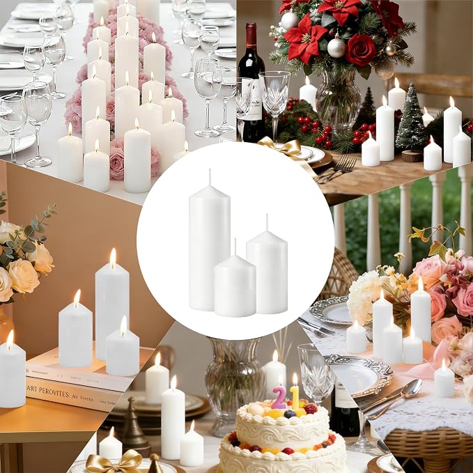 36 Pcs White Pillar Candles Bulk Set | Unscented Dripless Smokeless Wax Candles | 3 Assorted Sizes: 2x3, 2x4, 2x6 for Weddings, Hurricane Vases, and Centerpieces