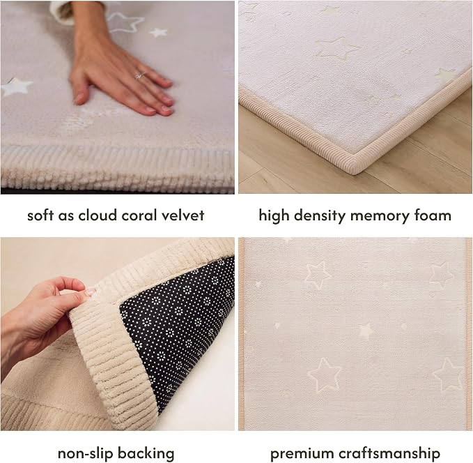 Hakuna Matte GlowCloud Baby Play Mat for Floor 47”x 67” Stars – Coral Velvet high-Density Foam Rug for Crawling & Cozy Play – Non-Slip, Water-Resistant, Easy-CareTummy Time Mat, Playmat for Playpen