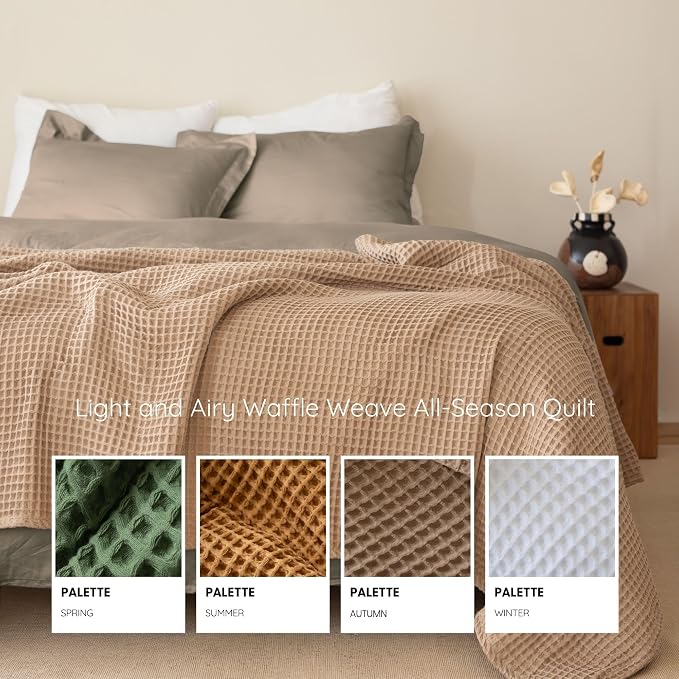 100% Turkish Cotton Waffle Throw Blanket King Size Brown - Premium Quality, Light and Airy Waffle Weave All-Season Quilt - Lux Decorative Bedspread (Brown, King Size 95" x 110" Inch)