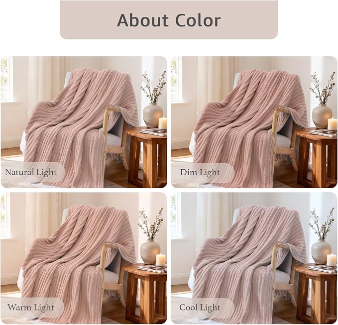 WRENSONGE Soft Throw Blanket for Couch-Cozy Reversible Knitted Blankets | Lightweight Warm Fluffy Decor for Women, Mom, Her & Girls, Sofa, Chair, Bed, 50x60in, Pink