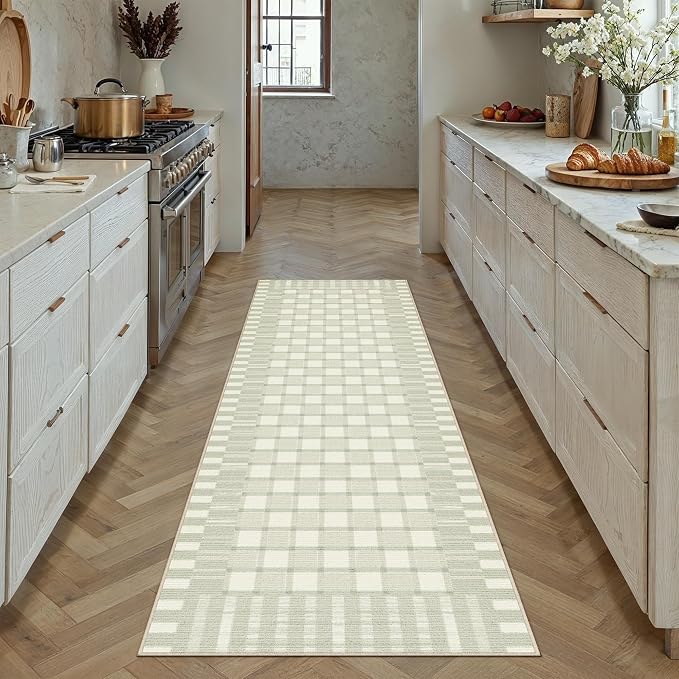 PureCozy Machine Washable Green 2x6 Runner Rug for Hallways Indoor Kitchen Long Carpet Non-Slip Low Pile Modern Soft Accent Throw Rugs for Entrance Bedroom Dining Laundry