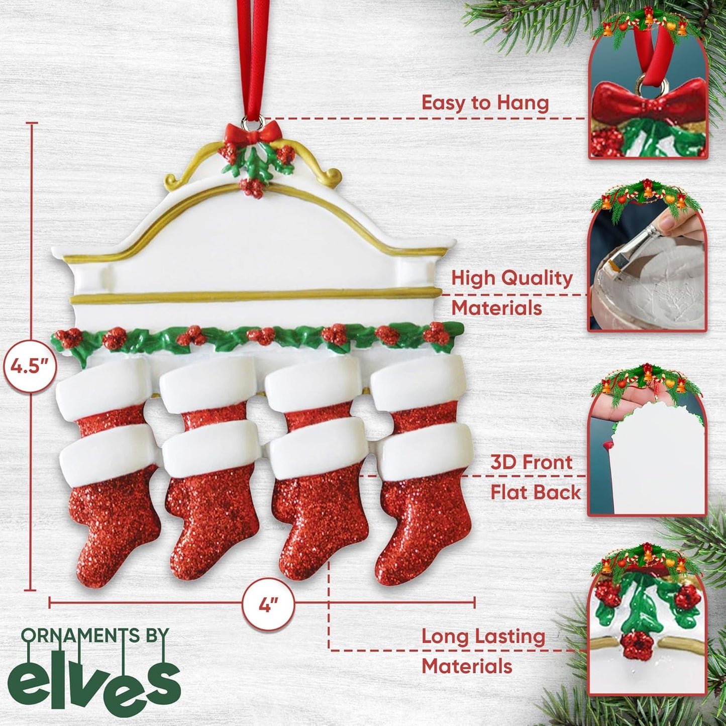 3D White Mantle Family of 8 Christmas Ornament 2025 Personalized Family Christmas Ornaments 2025 | Garland Fireplace Personalized Tree Ornaments Customizable Gifts Red Stockings of Eight Ornament