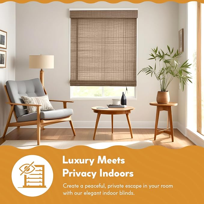 Radiance Cordless Bamboo Roman Shades for Windows - Flatstick Bamboo Blinds for Semi-Private Light Control - Easy to Lift & Fold Up Window Shades - Driftwood - 48 in. W x 64 in. L - (2216620E)