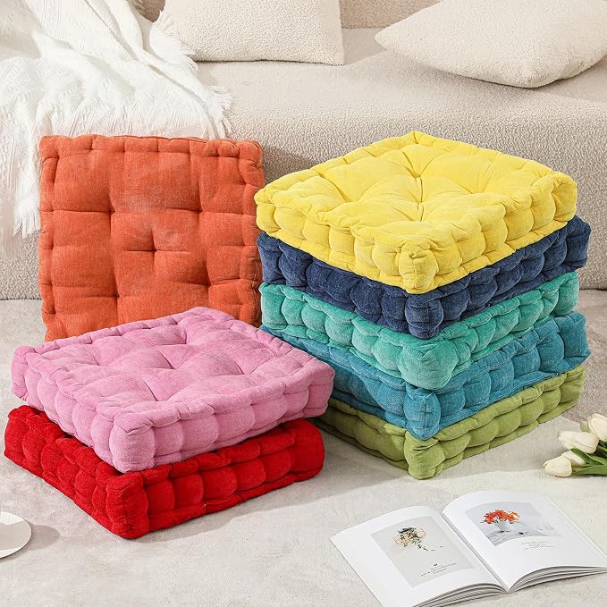 Jerify 8 Pcs Floor Pillow Cushions Large Round Square Large Meditation Floor Pillow for Classroom Adult Meditation Picnic Party Seating Learning Daycare School (Squares,Mixed Colors)