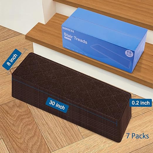Stair Treads for Wooden Steps Indoor, 7 Pack 8" X 30" Non Slip Carpet Stair Treads with Reusable Adhesive for Kids Elders and Dogs, Surface Polyester TPR Backing Stair Rugs, Brown
