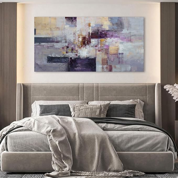 YDYSUNE Contemporary Abstract Canvas Wall Art - Purple Gold Wall Decor Minimalist Painting,Modern Artwork Pictures for Home & Office Walls,Artwork For Living Room Ready to Hang Size 24×48 Inch