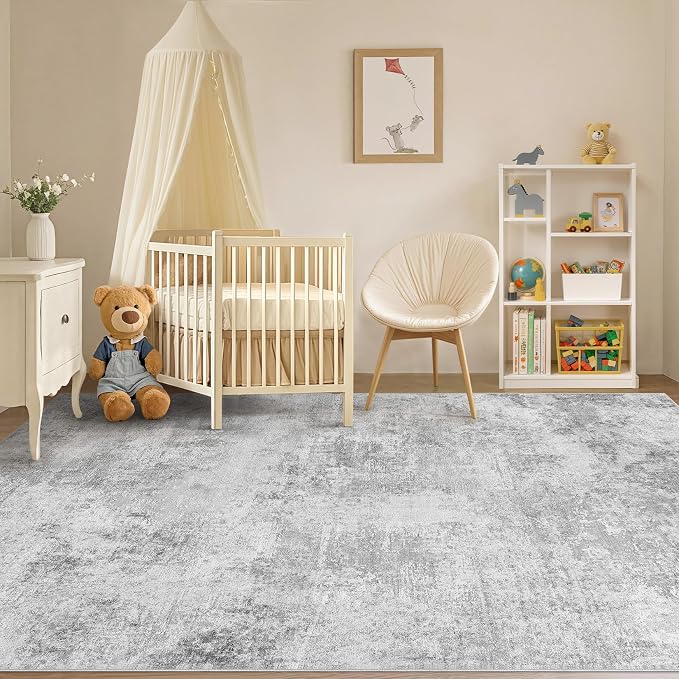 Tortania Area Rug Living Room Rugs - 6x9 Washable Large Soft Neutral Boho Moroccan Bohemian Farmhouse Rug Indoor Floor Carpet for Bedroom Under Dining Table Home Office Decor - Ivory Grey