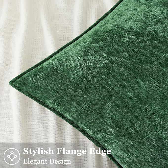 decorUhome Summer Couch Throw Pillow Covers 18x18 Set of 2, Decorative Soft Velvet Modern Cozy Chenille Pillow Cases with Elegant Design for Sofa Bed Living Room Home Decor, Green