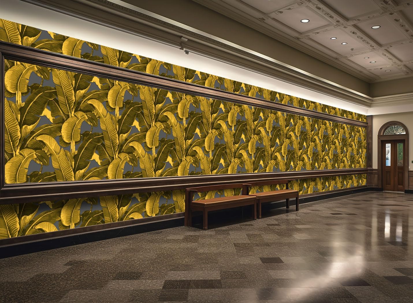 Vintage Gold Banana Leaf Bathroom wallpeper Living Room Bedroom Tropical Plant Wall Mural - 274"x96" (Not Peel and Stick)