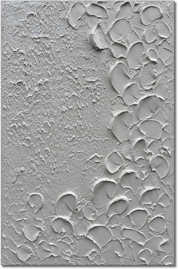 zoinart Pure White Texture Wall Art, Hand Painted Vertical White Abstract Modern Oil Paintings, Thick Texture Contemporary Wall Art 24x36 inch