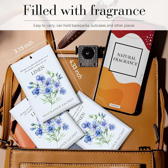 Linen Scented Sachet Bags - 12 Pack Drawer & Closet Freshener, Long Lasting Odor Eliminator for Wardrobes, Cars & Storage, Home Fragrance Air Freshener Sachets