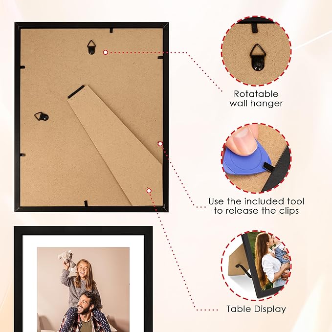 FIXSMITH 10 Pack Picture Frames Collage Wall Decor for Mounting or Tabletop Display, Gallery Wall Frame Set with Two 8x10 Black Frames, Four 5x7 Frames and Four 4x6 Frames, Multi-Pack Photo Frame Set