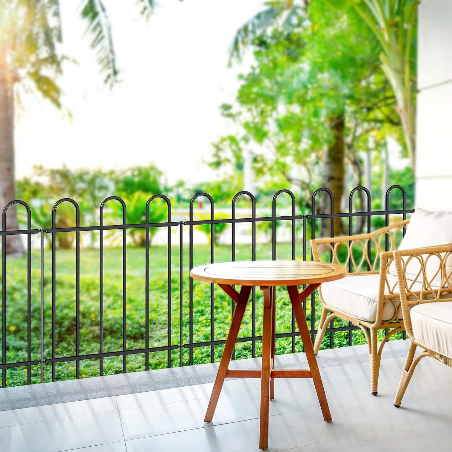 Metal Garden Fence 30 in H x 16 ft L, No dig Garden Border Yard Fencing, Dog Fence Outdoor Temporary Animal Barrier for Flower Bed Lawn and Patio, 8 Panels + 9 Stakes Black