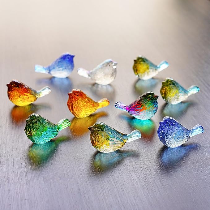 Set of 4 Handmade Blown Glass Birds Collectible Figurines Gifts for Women Men Bird Lovers Crystal Red Bird Figurine Statue for Home Table Centerpiece Decor