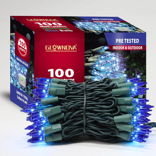 Green Wire,Blue Incandescent Bulb 100 Mini String Lights for Indoor Christmas Tree Garland Birthday Wedding Party Festival Decoration