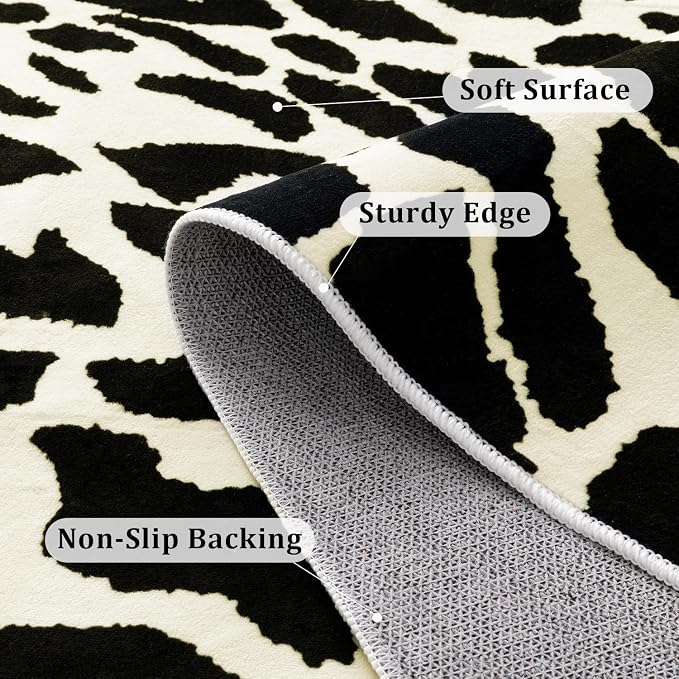YIHOUSE Leopard Rug for Living Room, Black and White Cute Cheetah Print Rug Modern Washable Animal Printed Rugs for Bedroom, Girls Boys Dorm Room Nursery Room, Playroom, 6x9