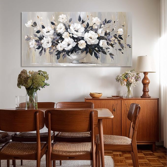 Ggaafet Black and White Flowerpot Wall Art for Bedroom Canvas Oil Painting Prints Beautiful Flowers Floral Blooming Art Deco Pretty Artwork Office Family Dining Room Decor