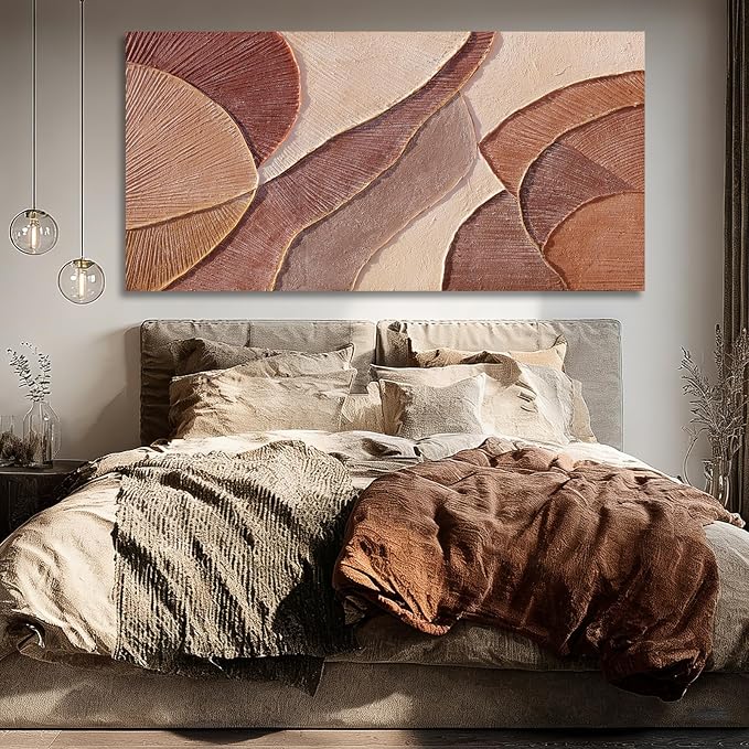 Dolidoteart Brown Beige Canvas Wall Art, Oversized Hand Painted Abstract Oil Painting for Living Room, Large Textured Horizontal Wall Decor for Bedroom Office, 29x58 Inch