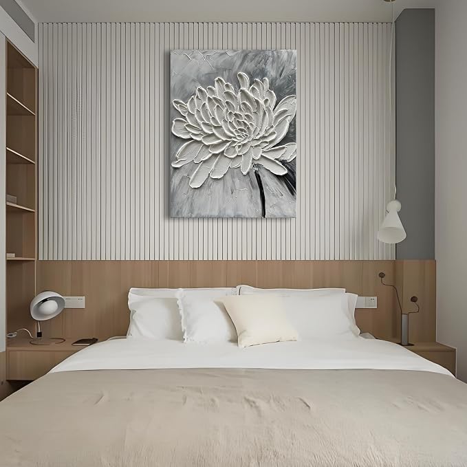 Hand Painted Modern Abstract Oil Painting White Flower Painting 40x28 inch Contemporary Minimalist Art Wall Decoration