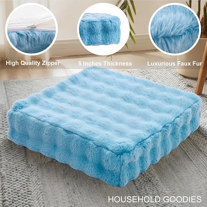 JKMAX 22 inches Floor Pillow for Adults - Large Meditation Cushion with Thick Foam & Soft Tufted Cover - Premium Outdoor Square Floor Cushion Seat - Yoga Pillows for Sitting On Floor - Sky Blue