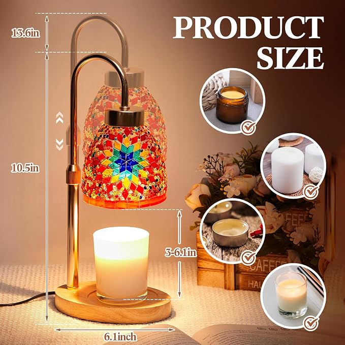 Baquler Turkish Candle Warmer Lamp with Timer Electric Dimmable Candle Warmer Turkish Table Lamp Adjustable Height Moroccan Decor Lighting for Women Mom Birthday Gifts Bedroom Home Office Decor