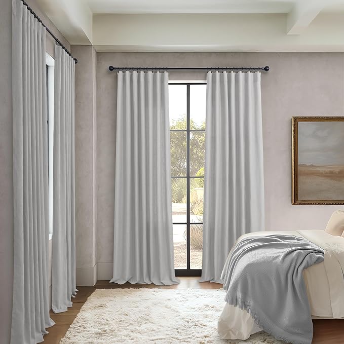 Long Grey Curtains 108 Inches for Living Room Set of 2 Panels Rod Pocket Back Tab Drapes Light Filtering Thick Sheer Linen Semi Privacy Dove Gray Curtains for Mens Office Bedroom Patio Door 9 FT Tall