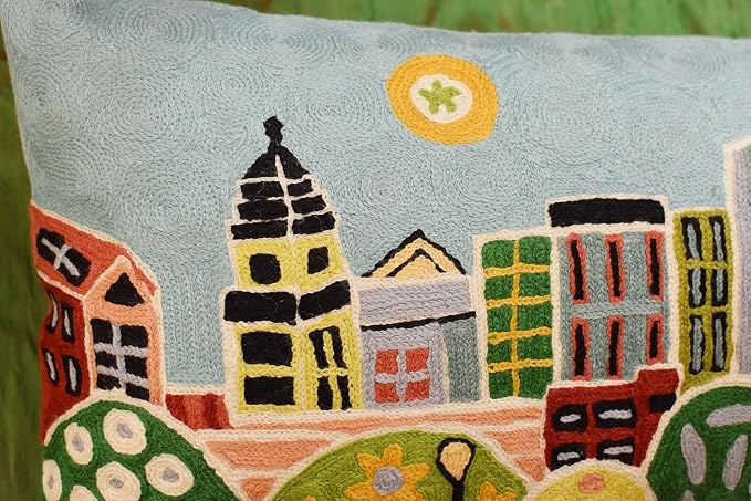 Boston Pillow Cover | Karla Gerard Kennedy Greenway | Boston City Pillowcase | Kids Room Pillow | Boston Lover Gift | Boston Housewarming Gift | Hand Embroidered Wool Size - 14x24